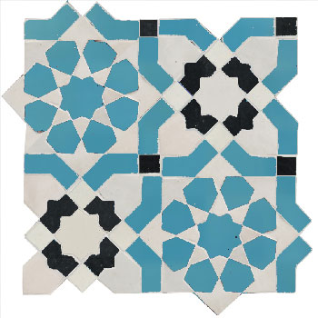 Mosaic House Moroccan tile Ketyani 1-23-6 White Turquoise Black  zellige, mosaic, zellij, field, pattern, glaze, classic, stars, intricate 